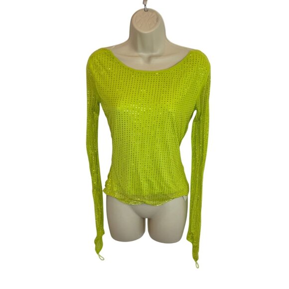 OW Collection MESHA Rhinestone Blouse in Cyber Lime Green NWT - Size S - Picture 2 of 11